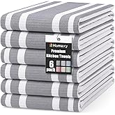 Homaxy Premium Kitchen Towels 18”x 28”, Large Cotton 380 GSM Kitchen Hand Towels, Stripe and Terry Dish Towel, Highly Absorbent Tea Towel Set with Hanging Loop, 6 Pack, Grey