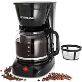 Mixpresso 12 Cup Drip Coffee Maker, Coffee Pot with Reusable Filter, Black | Glass Carafe Coffee Machine with Auto-Off, Anti-Drip, Water Window and Easy On/Off Switch for Convenient Everyday Brewing
