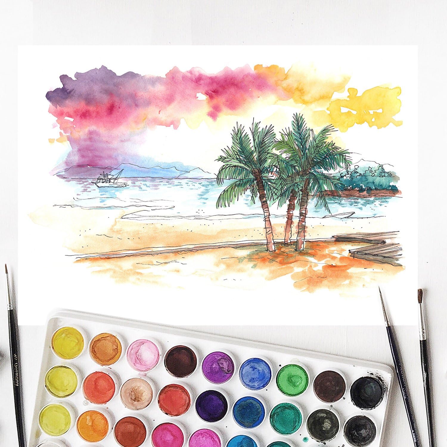 Amazon Com U S Art Supply 36 Color Watercolor Artist Paint Set With Plastic Palette Lid Case And Paintbrush Watersoluable Cakes Home Improvement