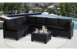 KIGOTY Patio Furniture Set,7 Pieces Modular Outdoor Sectional Sofa, PE Rattan Patio Conversation Set, All Weather Wicker Patio Furniture with Cushions and Coffee Table (Black/Black-X)