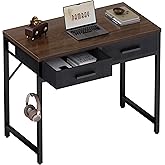 Pamray 32 Inch Small Computer Desk with 2 Drawers for Bedroom Study Writing Home Office Table for Small Spaces Brown