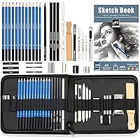 KALOUR Sketching Pencil Set(34 Pack) - Includes Sketchbook - Zippered Travel Case - Sketch Pencil,Charcoal Pencil,Blending Pa