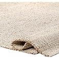 S & L Homes Jute-Teppich Handgewebt – 1,5x2,4m, Naturfarben, Baumwollanteil, Rustikales Boho-Dekor