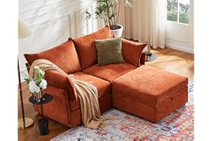 ABCASA Luxury Modular Sectional Sofa, L-Shaped 3-Seat Couch with Storage Ottoman Deep Seat & Reversible Chaise Lounge Chenille Terracotta for Compact Spaces, Apartments, Dorm