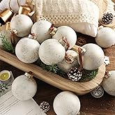 Yunlly 12 Pcs Neutral Textured Christmas Ball Ornaments Rustic Earth Toned Xmas Ornaments Antique Farmhouse Modern Christmas Decor for Tree Home Decor(Ivory White,3.2 Inch,Neutral)