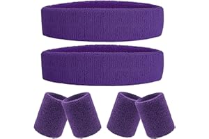 IMAGERIO 6 Pieces Sweatband Set Sports Headband Wristband Set, Moisture Wicking Athletic Sweatbands 4 Wrist Sweatband and 2 Headbands, Terry Cloth Sweat Absorbing Head Band for Workout