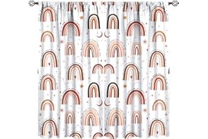 JANJCURT Boho Rainbow Window Curtains for Kids,Mid Century Modern Cute Bohemian Sun Moon Golden Stars Colorful Arch Print,Abstract Starry Sky Blackout Drapes for Girls Boys Room Classroom Nursery 42x45 Inch