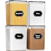 PRAKI Large Airtight Food Storage Containers 5.2L / 195oz, 4pcs Pantry Kitchen Organizers and Storage for Flour, Sugar, Baking Supplies, BPA Free, Plastic Flour Containers with 20 Labels & Maker