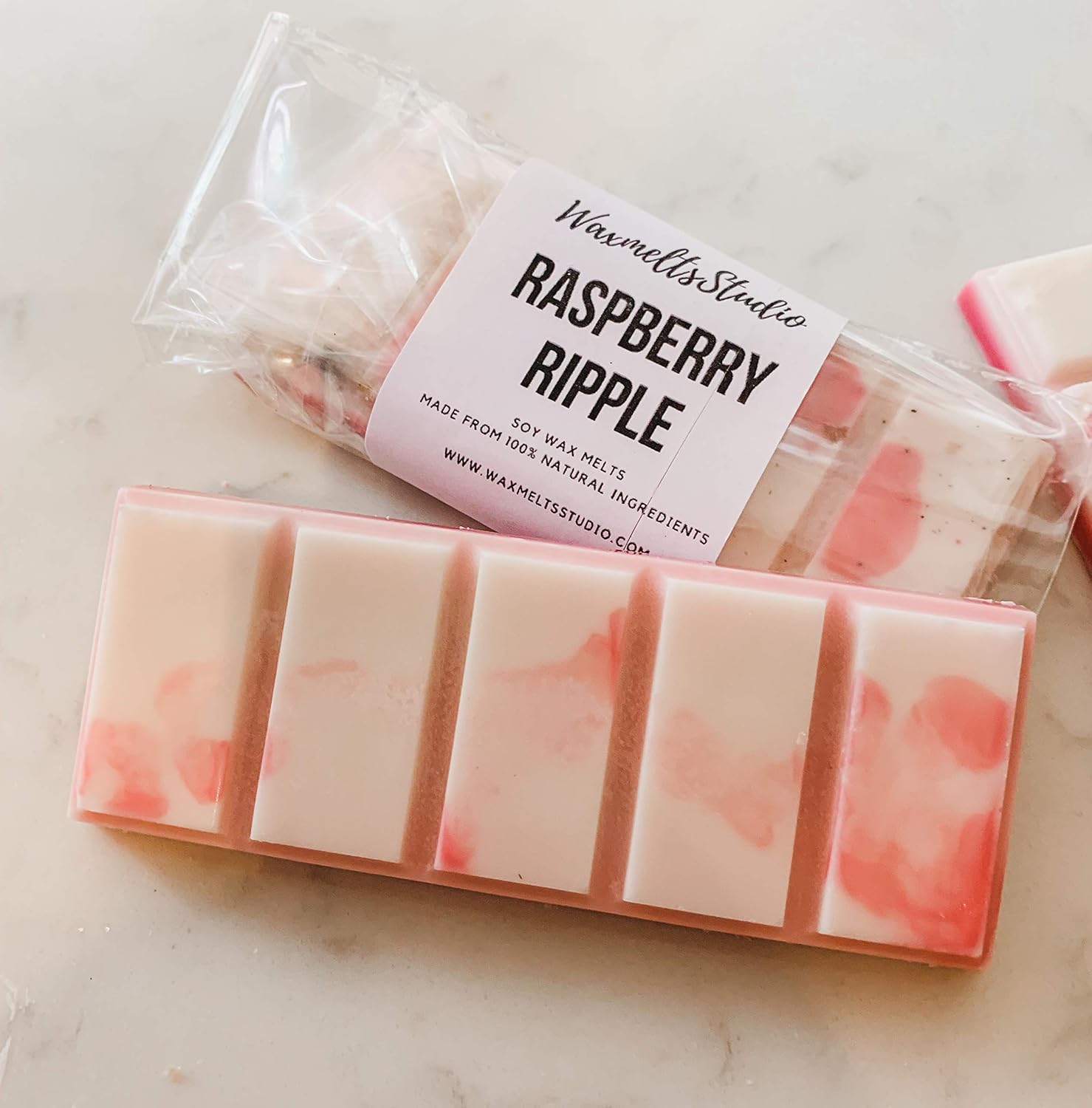 Natural soy wax melt 50g snap bar. Vegan friendly Raspberry Ripple