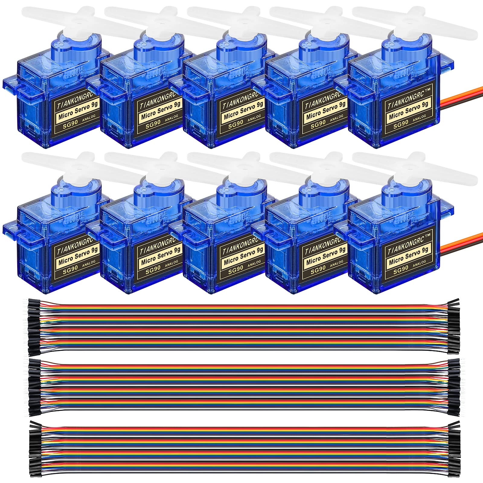 10Pcs SG90 Micro Servo Motor 9G Servo with 120pcs Du-pont Wire 40pin Male to Female, 40pin Male to Male, 40pin Female to Female Breadboard Jumper Wires for Arduino RC Robot Smart Car