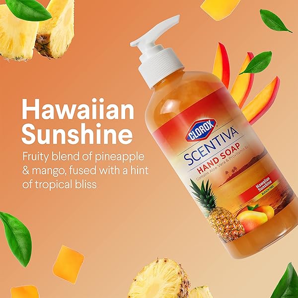 CLOROX SCENTIVA LIQUID HAND SOAP 14 OZ LIQUID HAND WASH WITH ALOE VERA & PROVITAMIN B5 BLEACHFREE SCENTED HAND SOAP FOR KITCHEN OR BATHROOM, HAWAIIAN SUNSHINE SCENT (PACK OF 1)