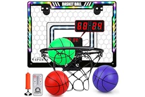 BIULOTTER Basketball Hoop Indoor,Mini Hoop with LED Light/Scoreboard, Door Basketball Hoop Basketball Toys Gifts for 5 6 7 8 9 10 11 12 Year Old Boys Girls (Remote Control)