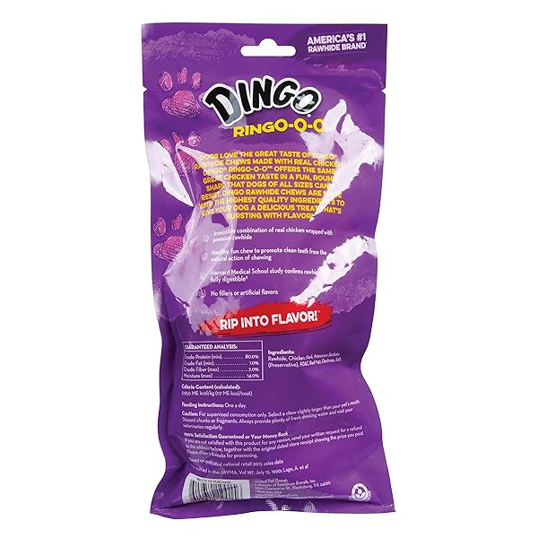 DINGO RINGO-O-O 5 COUNT, RING-SHAPED, RAWHIDE CHEW FOR ALL DOGS