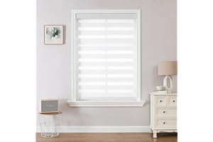 Joydeco Cordless Zebra Blinds (Pro), Dual Layer Light Control Zebra Blinds for Windows, Light-Proof Aluminum Cover, Free-Stop Roller Shades for Home & Office (White, 27" W x 75" H)