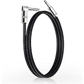 GOGHOST Short Guitar Cable 3.3ft, 1-Pack, TS 1/4 Quarter Inch Cords Braided | Amp Cord Shielded Electric Guitar Chord to Ampliefier, Aux Cords Right Angle Bass Instrument Cable, Black