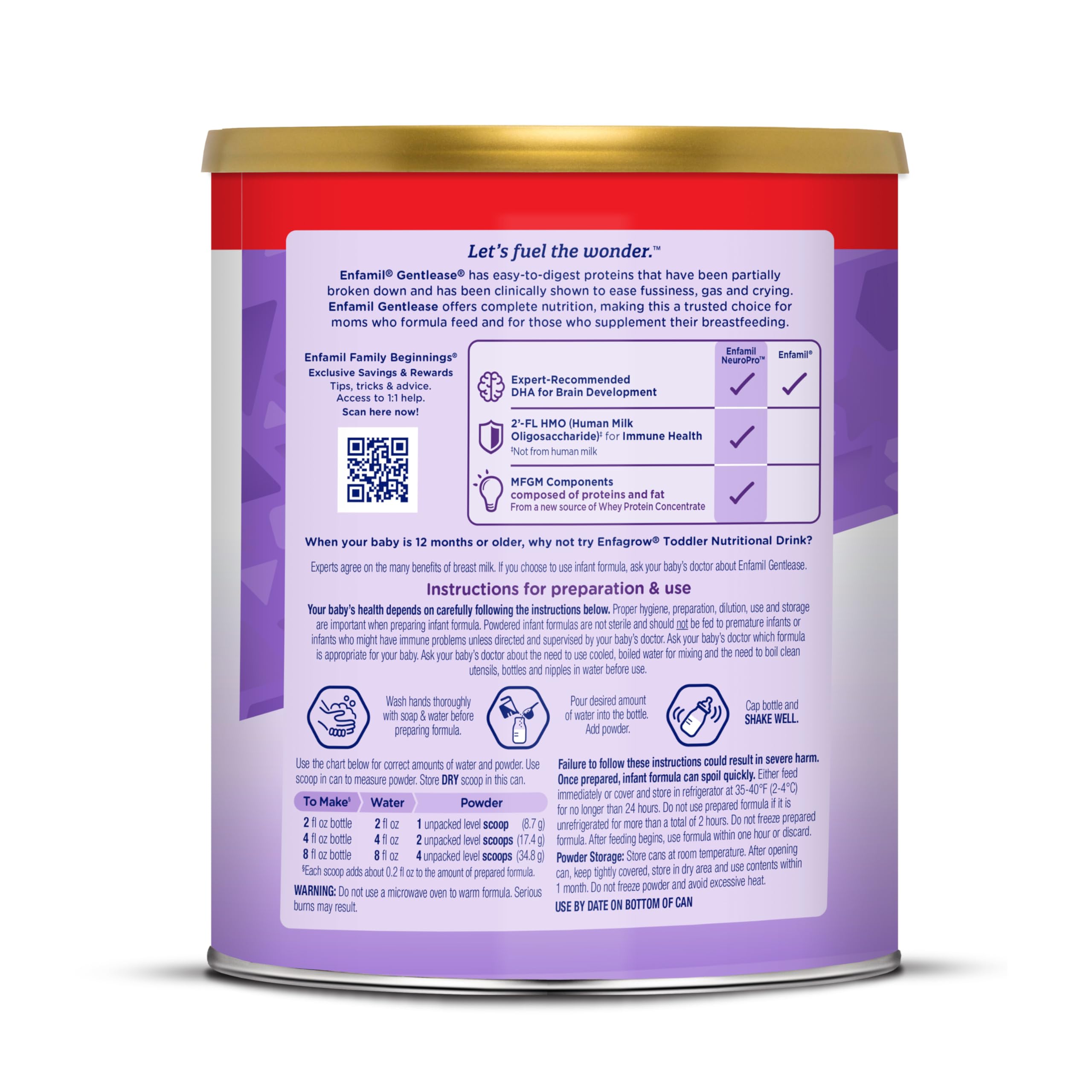 Enfamil Gentlease Baby Formula, Reduces Fussiness, Gas, Crying and Spit-up in 24 hours, DHA & Choline to support Brain development, Powder Can, 27.7 Oz