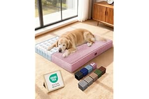 OhGeni Orthopedic Waterproof & Machine Washable Dog Bed for Large Pets, Suitable for Crates, Cat Mat with 25D Egg Crate Foam, Non-Slip Bottom & Removable Cover, 41 Inches(Pink)