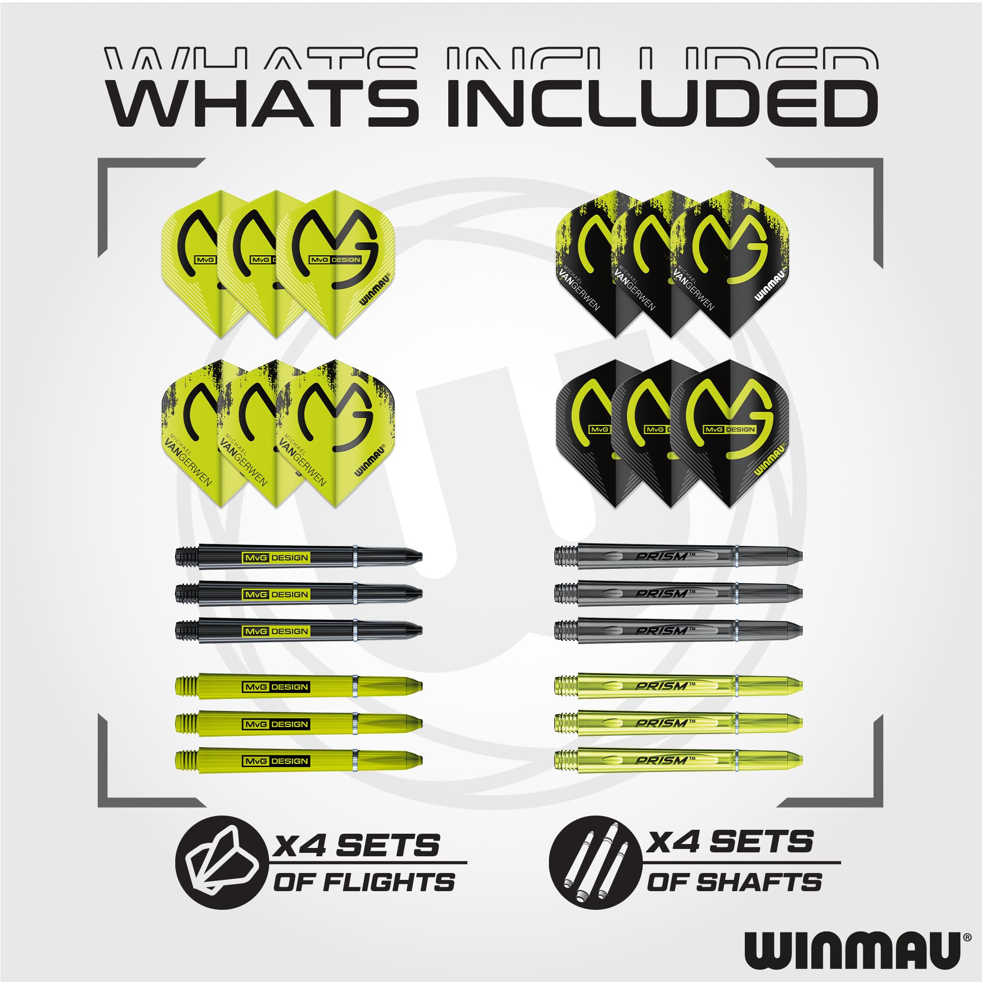 WINMAU - Professioneller Spieler - Michael Van Gerwen MvG Geschenkset - 18g Weiche Spitze - 50-teiliges Profi Darts Set - Enthält 4 x Stiele, 4 x Flüge und Zubehör 3