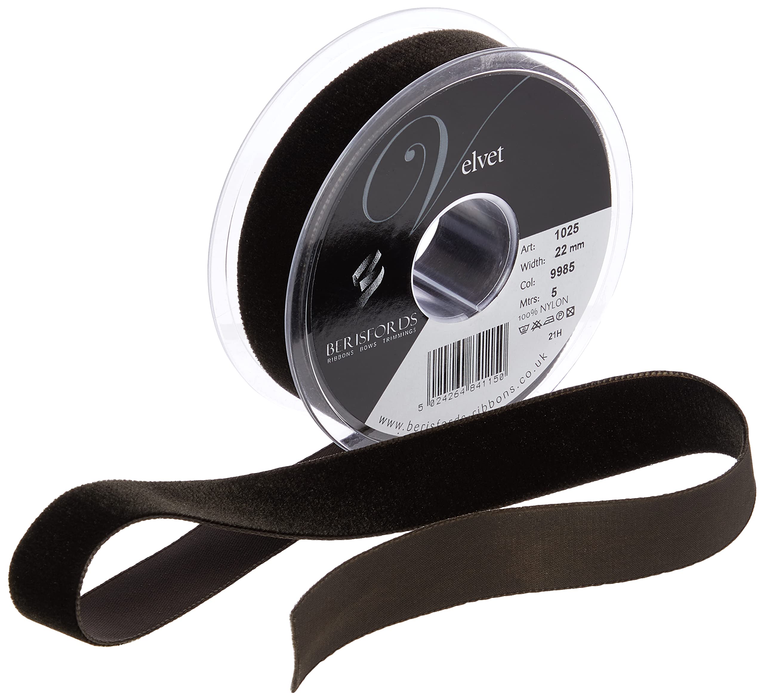 Berisfords 00102500229985DF Velvet Ribbon, Black Coffee, 102 x 30 x 102 cm