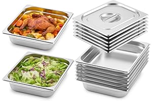 WILPREP 6 Pack Hotel Pans NSF Listed, 1/2 Size 2.5 in Deep Steam Table Pans with Lids, Food Grade Stainless Steel Hotel, 4.8 qt Catering Food Storage for Buffets Events Restaurants