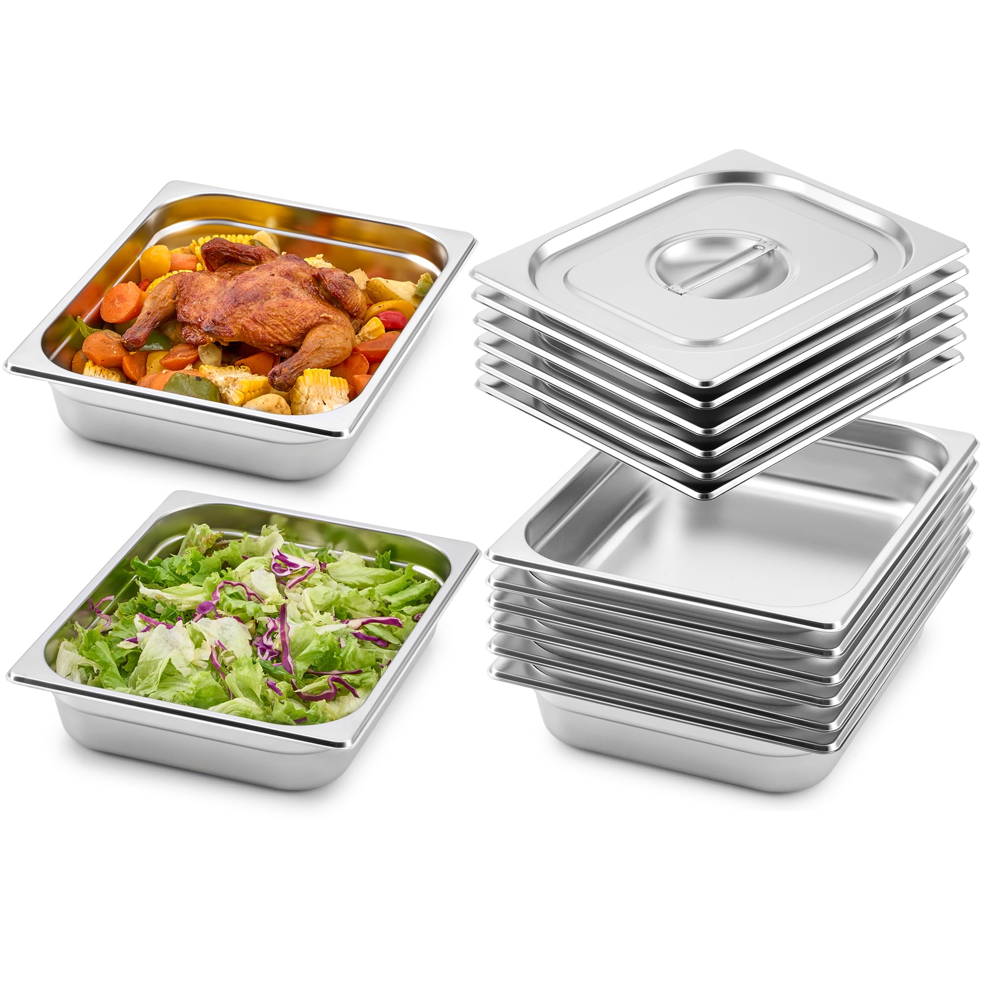 WILPREP 6 Pack Hotel Pans, 1/2 Size 2.5 in Deep Steam Table Pans with ...