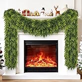 Realistic Cedar Garland for Mantle, 6FT Thicken Real Touch Greenery Cypress Garland for All Year, Faux Artificial Cedar Pine Garlands for Table Indoor Outdoor Spring Decoration