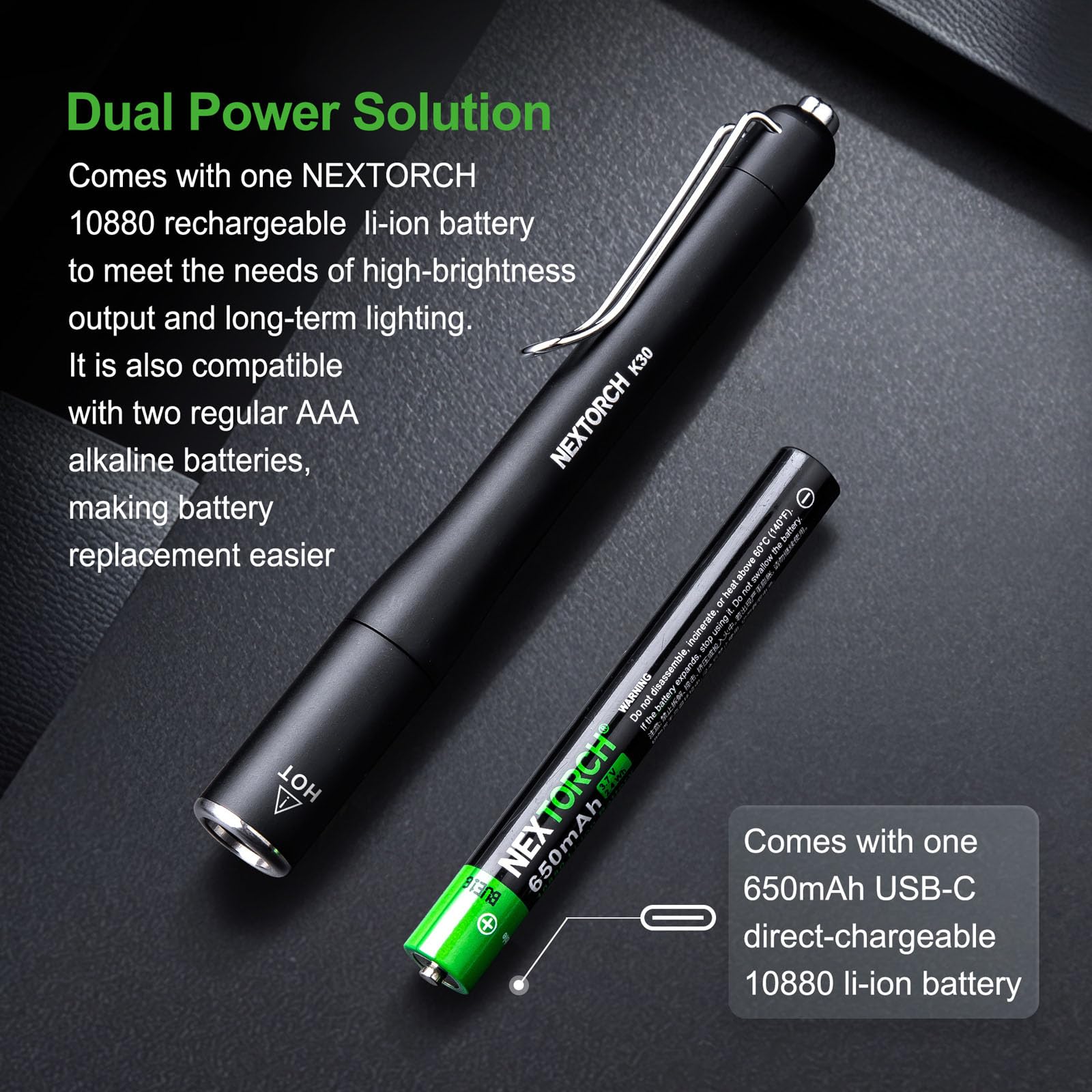 NEXTORCH K30 Pen Light, 850 Lumen Rechargeable Pocket Flashlight for Outdoor Use, Night Patrol, Vehicle Overhaul, ID Check, Power Outage Lighting, Camping Lighting, Professional Gift