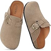 Kids Suede Clogs Boys Girls Cork Footbed Potato Shoes Classic Slip On Leather Mules Children Indoor Outdoor Sandals with Adjustable Buckle