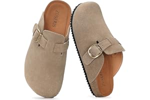 ZUSERIS Kids Suede Clogs Boys Girls Cork Footbed Potato Shoes Classic Slip On Leather Mules Children Indoor Outdoor Sandals with Adjustable Buckle