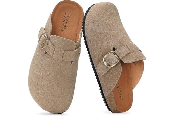 ZUSERIS Kids Suede Clogs Boys Girls Cork Potato Shoes | Slip-On Leather Mules,Adjustable Buckle,Clogs for Little Kids Boys Gi