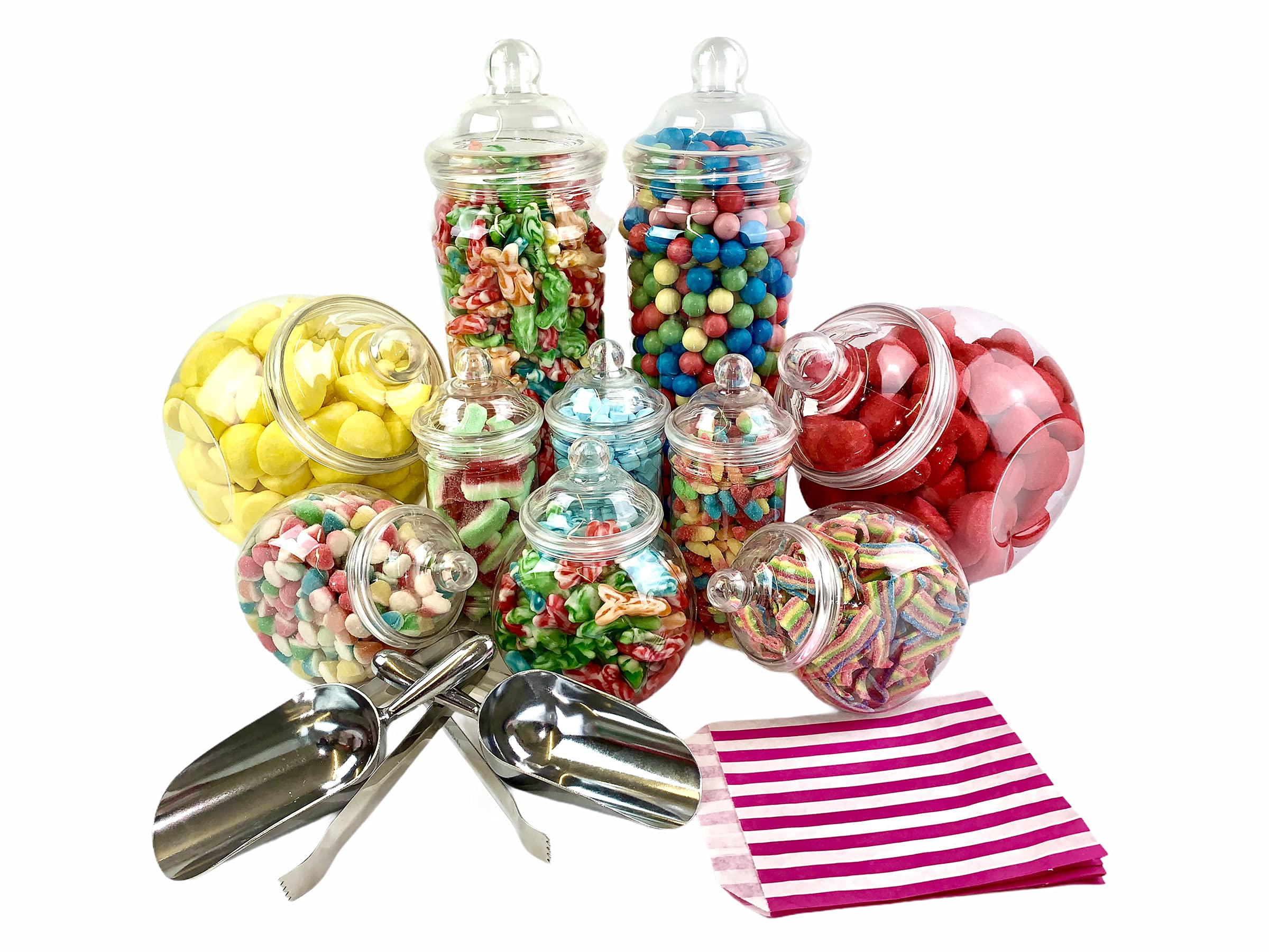 Top Star Vintage Victorian Pick & Mix Candy Buffet Kit - 10 Jar Pack & Pink Stripe Bags