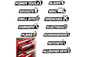 Magnetic Tool Box Labels with Icon 12 Pack, Silver 3D-Printed Toolbox Organizer Labels with Strong Magnet, Reusable Resin Tag