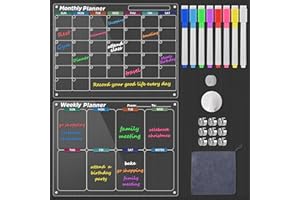 BRIVADO Magnetic Calendar for Refrigerator - Acrylic Monthly & Weekly Reusable Planner Kit 16x12" Fridge Calendar Dry Erase Board, 8 Vibrant Color Markers & Anti-Scratch Caps