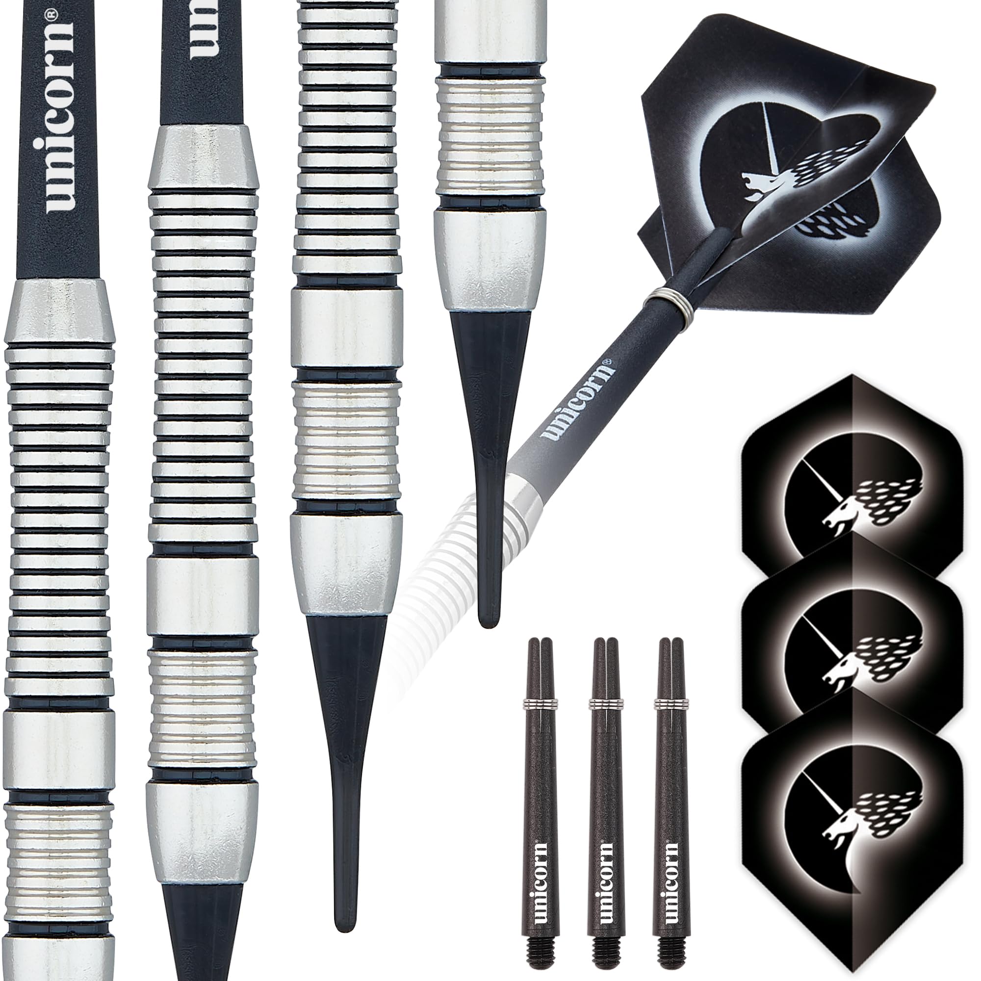 Unicorn Soft Tip Darts Set | Core Plus Satinlux Brass Barrels | 18 g