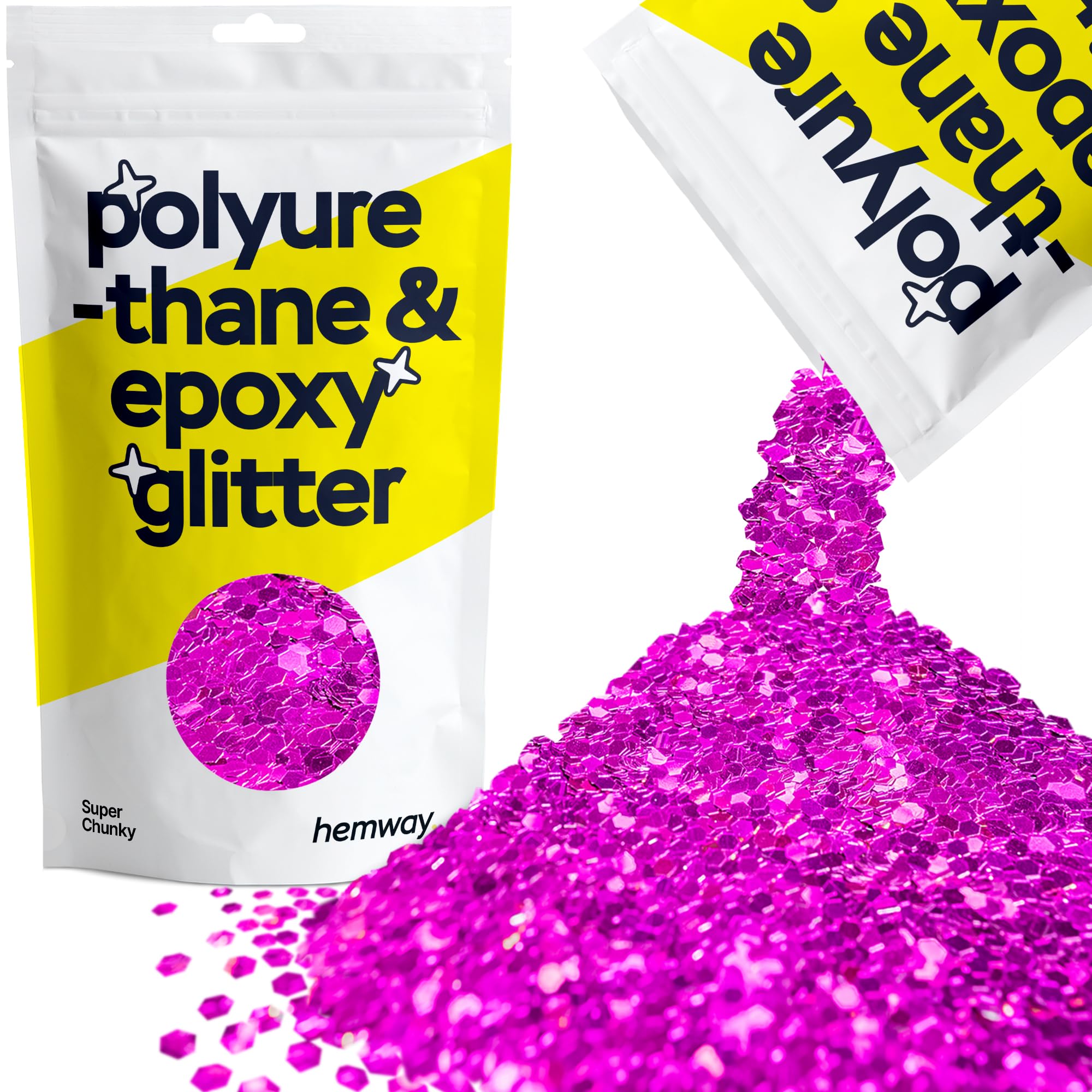 Hemway Resin Glitter Fuchsia Pink 100g Super Chunky | Polyurethane & Epoxy Glitter for Resin Crafts, Tumblers, Coasters, Floor & Table Art