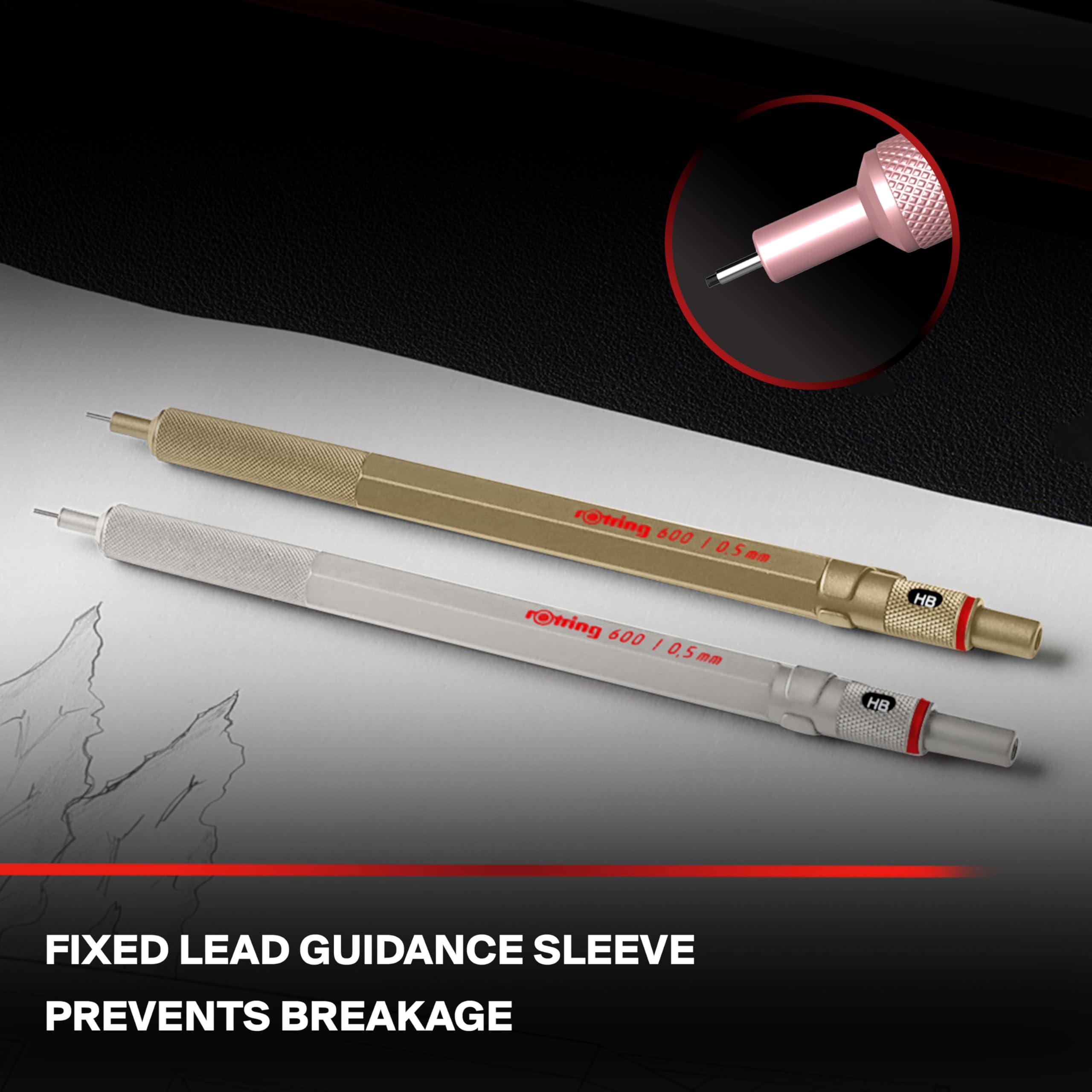 rOtring 600 Druckbleistift | HB-Mine0,5 mm | Drehminenstift mit Vollmetallschaft | Perlweiß | Rutschfestegerändelte Griffzone und Sechskantschaft 5