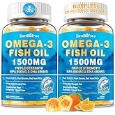 Omega 3 Fish Oil Gummies 1500mg, Triple Strength Omega 3 for Adults with EPA & DHA, CoQ10, Red Yeast Rice | Essential Fatty A