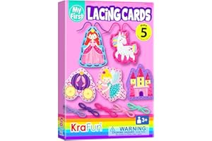 KRAFUN Beginner Unicorn My First Lacing Card Kit for Kids Arts & Crafts, 5 Easy Princess Lacing Projects, Lacing Cards for Toddlers, Fine Motor Preschool Skills Toys