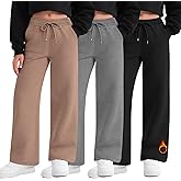 LessonZoo 3 Pack Girls' Sweatpants Fleece Lined Wide Leg Drawstring Casual Kids Open Bottom Pants with Pockets Teen Girl
