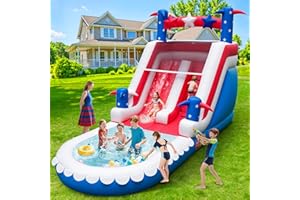 COCOFISH Inflatable Water Slide for Kids & Adults – 21FT XL USA Flag Blow Up Water Park with Large Splash Pool, Long Slide, Climbing Steps, Heavy-Duty PVC – Backyard Summer Fun