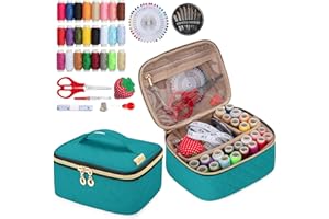 LoDrid Sewing Kit, Portable Flannel Bag with Complete Sewing Supplies for Travel & Home, Sewing Repair Kit Tools for Adults, Kids & Beginners, 24 Color Threads, 30 Needles & Sewing Accessories, Green