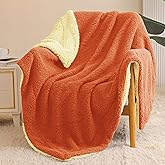 Exclusivo Mezcla Reversible Sherpa Throw Blanket for Couch, Thick and Warm Fleece Blankets for Winter, Soft Plush Fluffy, 50x60 Inches, Orange/Yellow