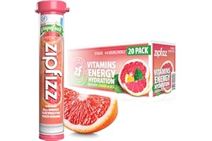 Zipfizz Daily Energy Drink Powder, Pink Grapefruit, 20 Pack | 3-in-1 Sustained Energy, Rapid Hydration, and Essential Vitamins | Sugar-Free | Electrolyte Powder | Contains Vitamin B-12 & Antioxidants