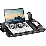 LAPGEAR Elevation Pro Lap Desk with Gel Wrist Rest, Mouse Pad, Phone Holder, Device Ledge, and Booster Cushion - Black Carbon