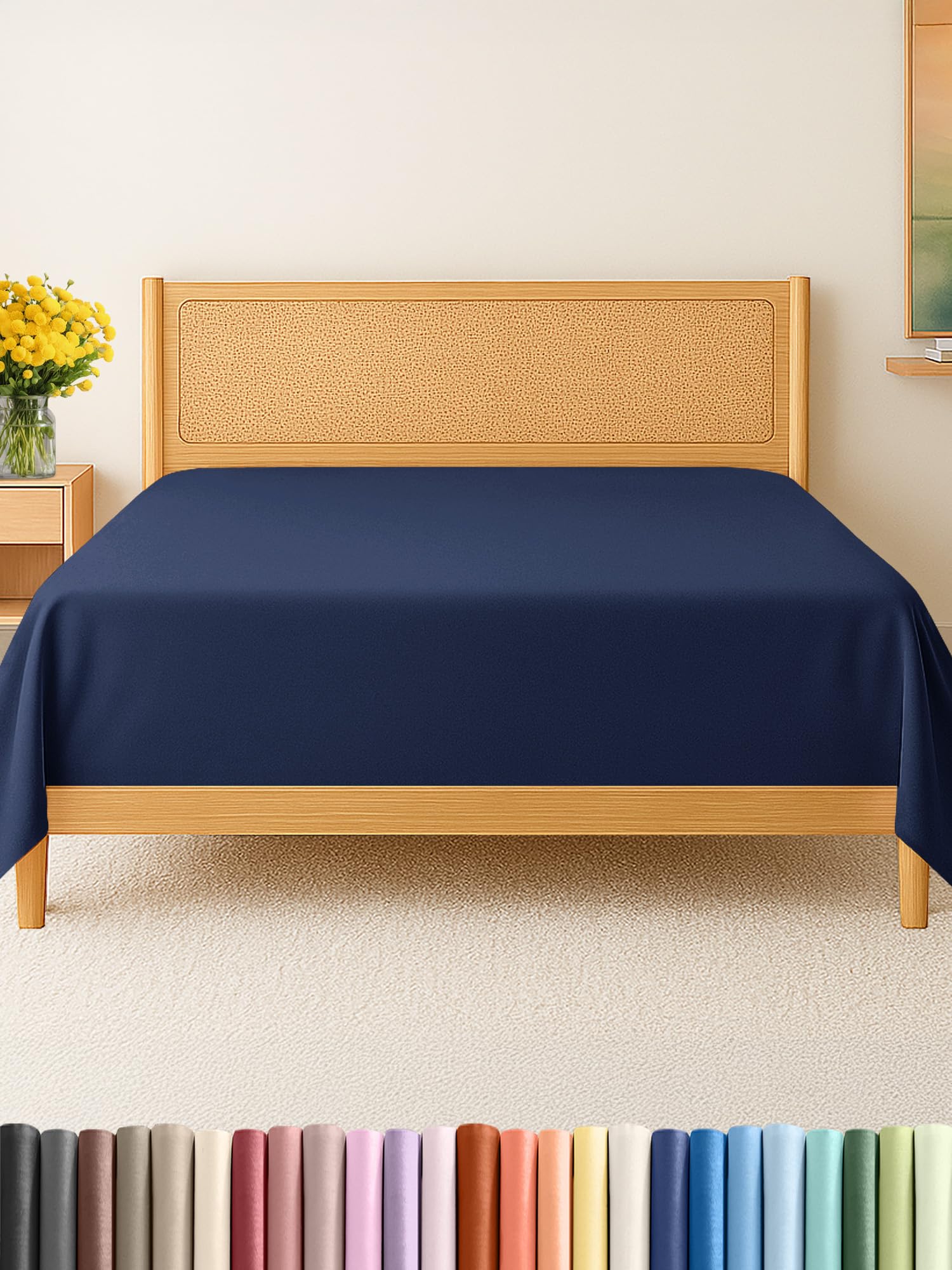 Photo 1 of Twin Size Flat Sheet - Hotel Quality Top Flat Bed Sheet Only - Ultra-Soft, Breathable & Cooling - Fade & Wrinkle Free - Easy-Care, Stain & Shrink Resistant Bedding - Easy-Fit & Oeko-Tex - Navy Blue