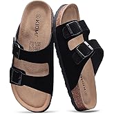 KIDMI Women's Genuine Suede Summer Sandals Arch Support Cork Footbed Slide Sandals with Double Adjustable Buckle