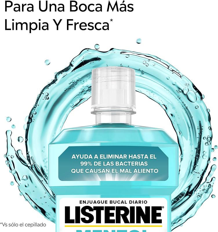 Mentol Sabor Suave (1 x 500 ml), enjuague bucal con flúor, colutorio encías con 24 horas de protección, enjuague bucal sin alcohol para un aliento fresco duradero