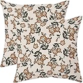 Orange Olive Green Vintage Floral Pillow Covers 18x18 Set of 2 Fall Flower Print Decorative Throw Pillows Outdoor Rustic Farmhouse Seasonal Pillowcases Cushion Case Decor for Home Sofa Couch Bed