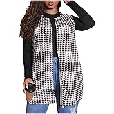 Milumia Women's Plus Size Houndstooth Print Blazers Sleeveless Open Front Coats Vest