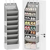 Criusia Shoe Organizer, Over the Door Shoe Organizer, Hanging Closet Shoe Storage with Large Deep Pockets, Fits 16–24 Pairs of Sneakers, Sandals, Boots, Gray